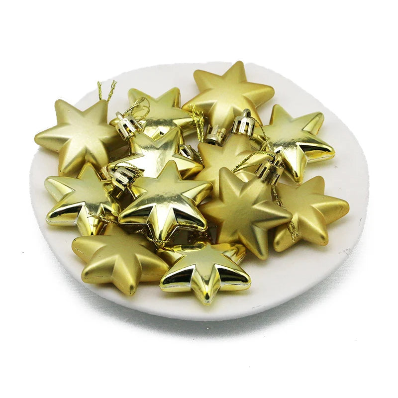 (12 Pcs/pack) 5cm Christmas Pendant Star Christmas Ball Pendant Electroplated Plastic Matte Mixed Decoration Accessory Party