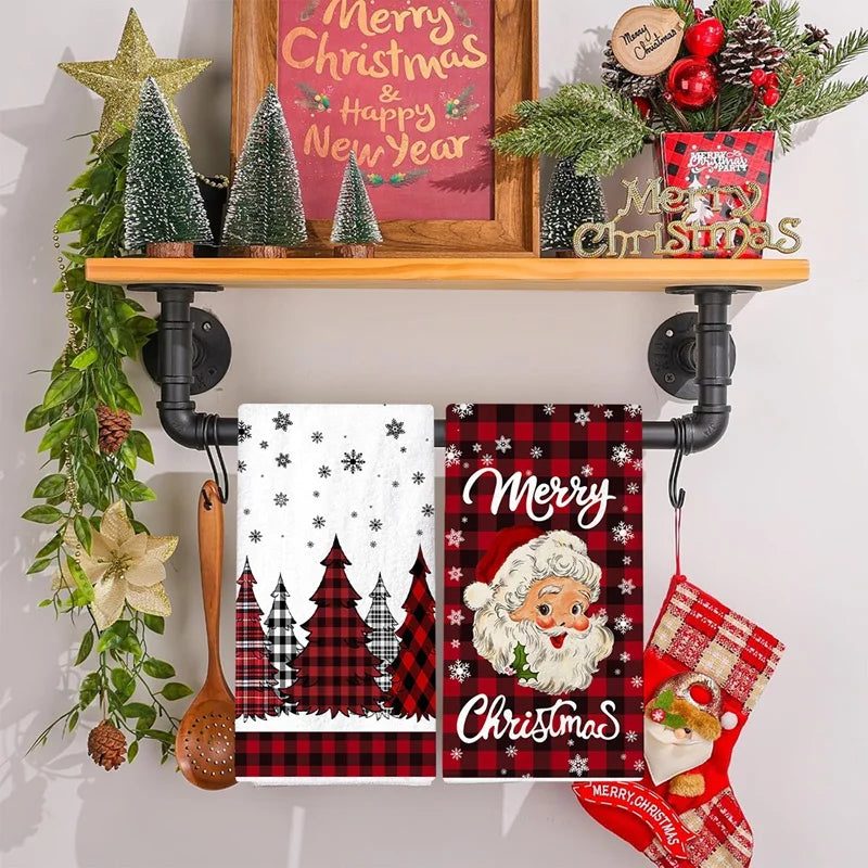 2pcs Christmas Kitchen Towels Merry Christmas Party Decoration 2025 Xmas Santa Claus Dish Towel Navidad Natal New Year Gift 2026