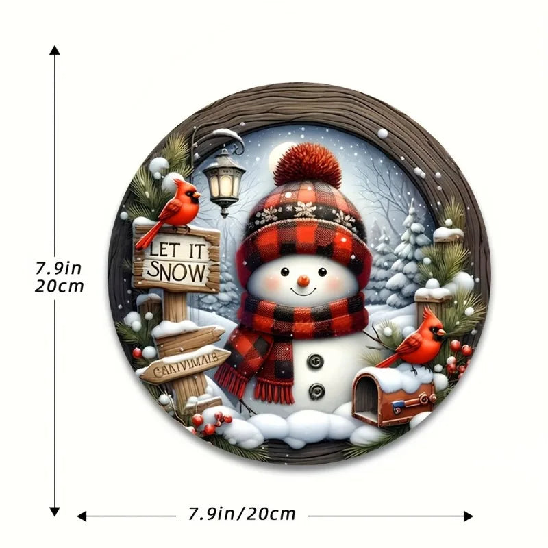 7.9" Christmas Wreath Centerpiece Decoration - Acrylic Round Holiday Wall Door Hanging Ornament Snowman Christmas Home Decor