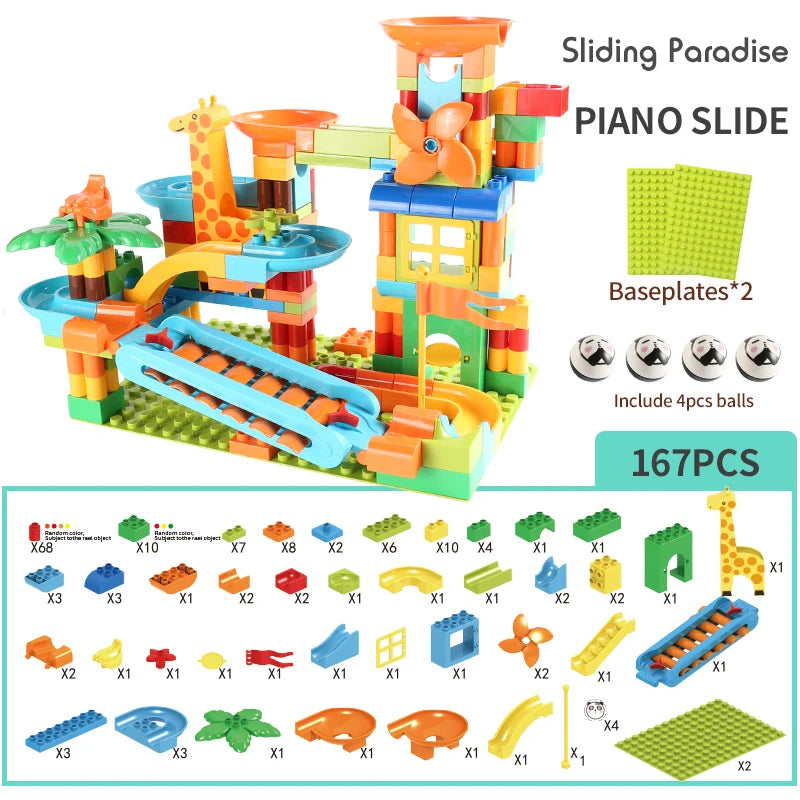 Newest Big Size Turntable Marble Race Run Building Blocks Creative Piano DIY Blocks Plastic Funnel Slide DIY Assembly Bricks