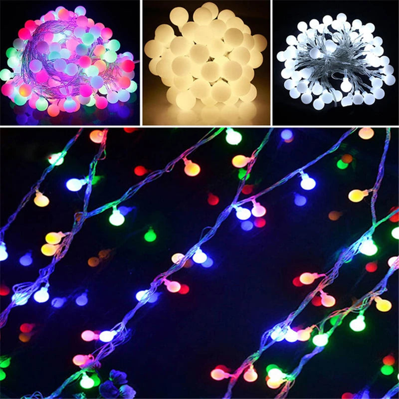 10M 100 LED Globe String Lights Warm White/White Ball Fairy for Party Christmas Wedding New Year Indoor&outdoor Decoration