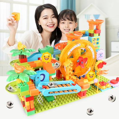 Newest Big Size Turntable Marble Race Run Building Blocks Creative Piano DIY Blocks Plastic Funnel Slide DIY Assembly Bricks