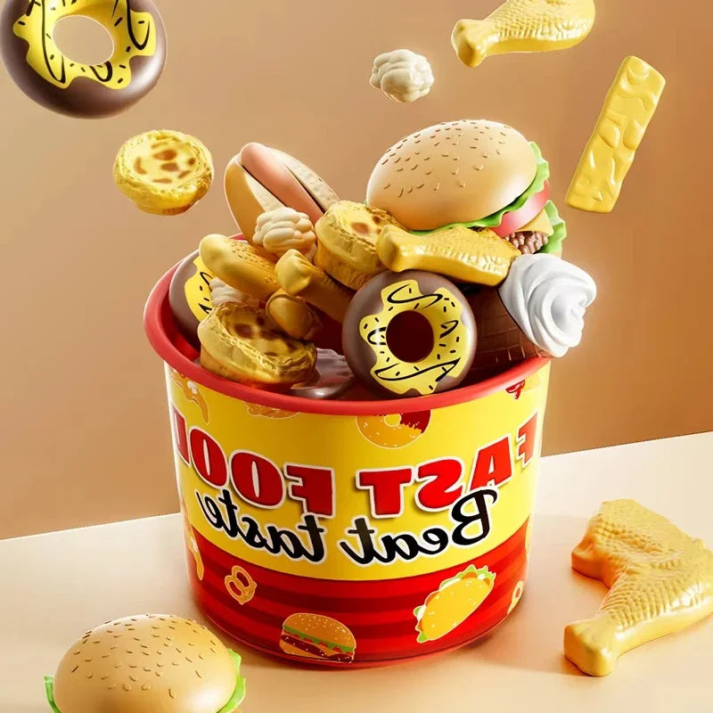 Kid Kitchen Toy Set Simulation Make Hamburger Pizza Fries Pretend Play Food Cooking Cutting Game Montessori Interactive Toy Gift