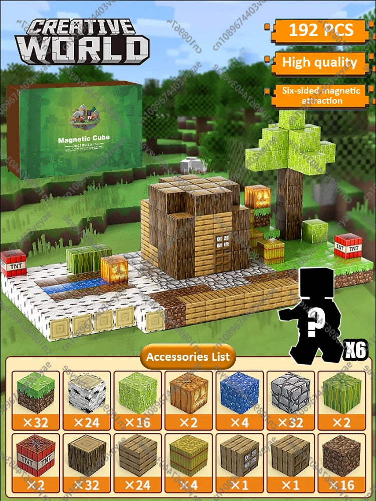 Magnetic Building Blocks Kid Toys Magnet Cube Set Mine World for Age 3+ Boys Girls DIY Model Children Magnets Toys Sensory Gifts