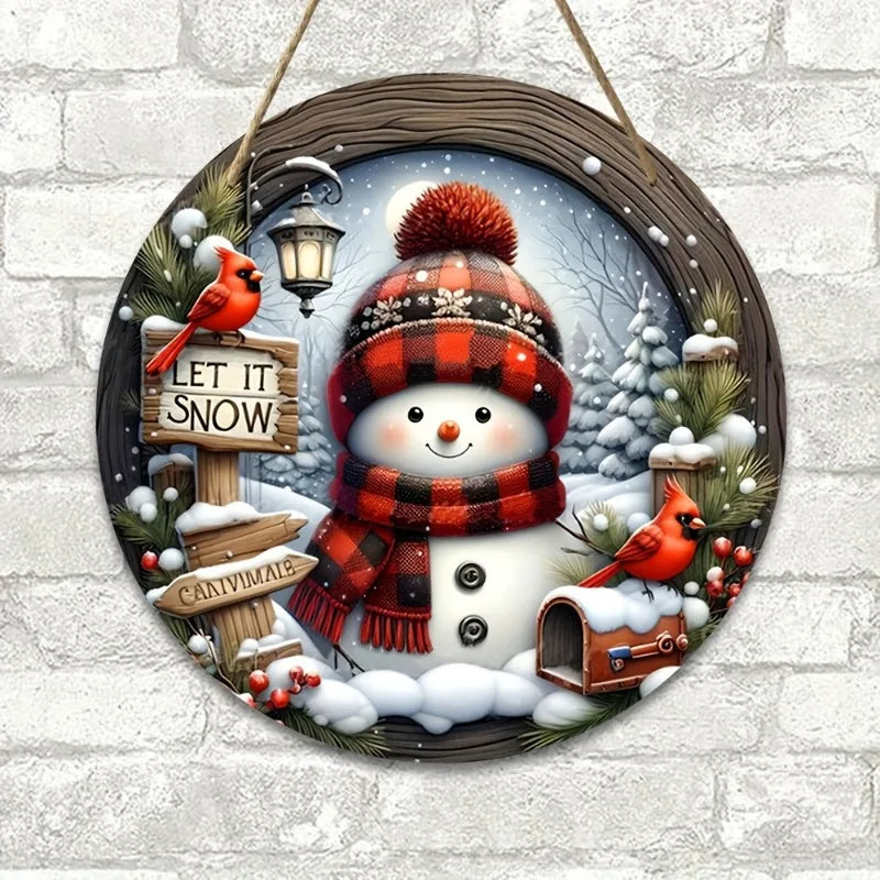 7.9" Christmas Wreath Centerpiece Decoration - Acrylic  Round Holiday Wall Door Hanging Ornament Snowman Christmas Home Decor
