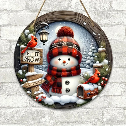 7.9" Christmas Wreath Centerpiece Decoration - Acrylic  Round Holiday Wall Door Hanging Ornament Snowman Christmas Home Decor