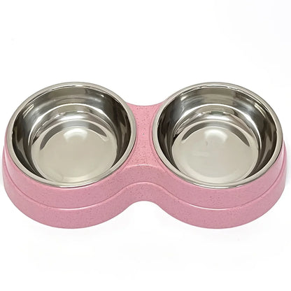 1 PCS Dual Bowl Stainless Steel Double Pet Bowls for Dogs and Cats - Non-Skid Base - Perfect for Food and Water - Easy to Clean
