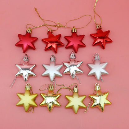 (12 Pcs/pack) 5cm Christmas Pendant Star Christmas Ball Pendant Electroplated Plastic Matte Mixed Decoration Accessory Party