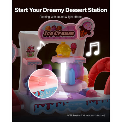 VEVOR Pink/Green Kids Ice Cream Cart Pretend Play Store Dolly with Sound & Light Effect Montessori Educational Toys for Children