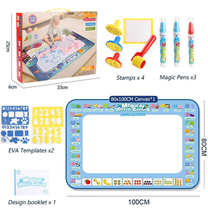 100x80CM Magic Water Drawing Doodle Mat With Reusable Magic Pens Coloring Painting Board Montessori Educational Toys Kids Gifts