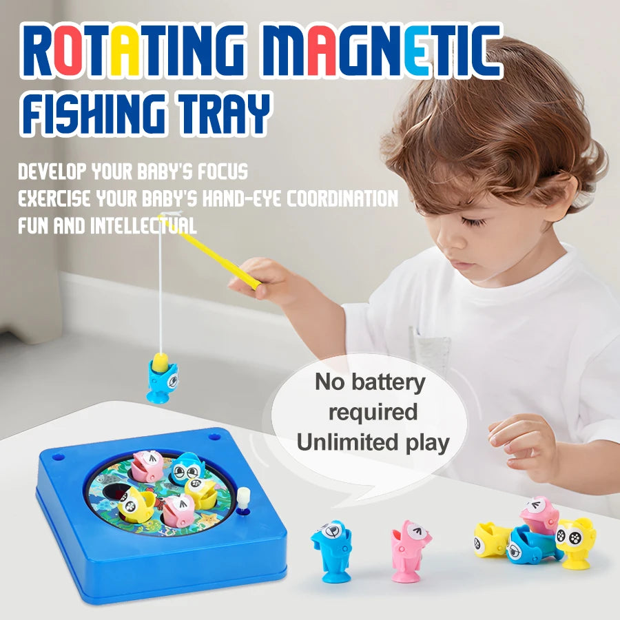 Mini Children's Fishing Toy Magnetic Fishing Rod Windup Chain Spinning Wheel Exercise Children's Hand Eye Coordination Ability