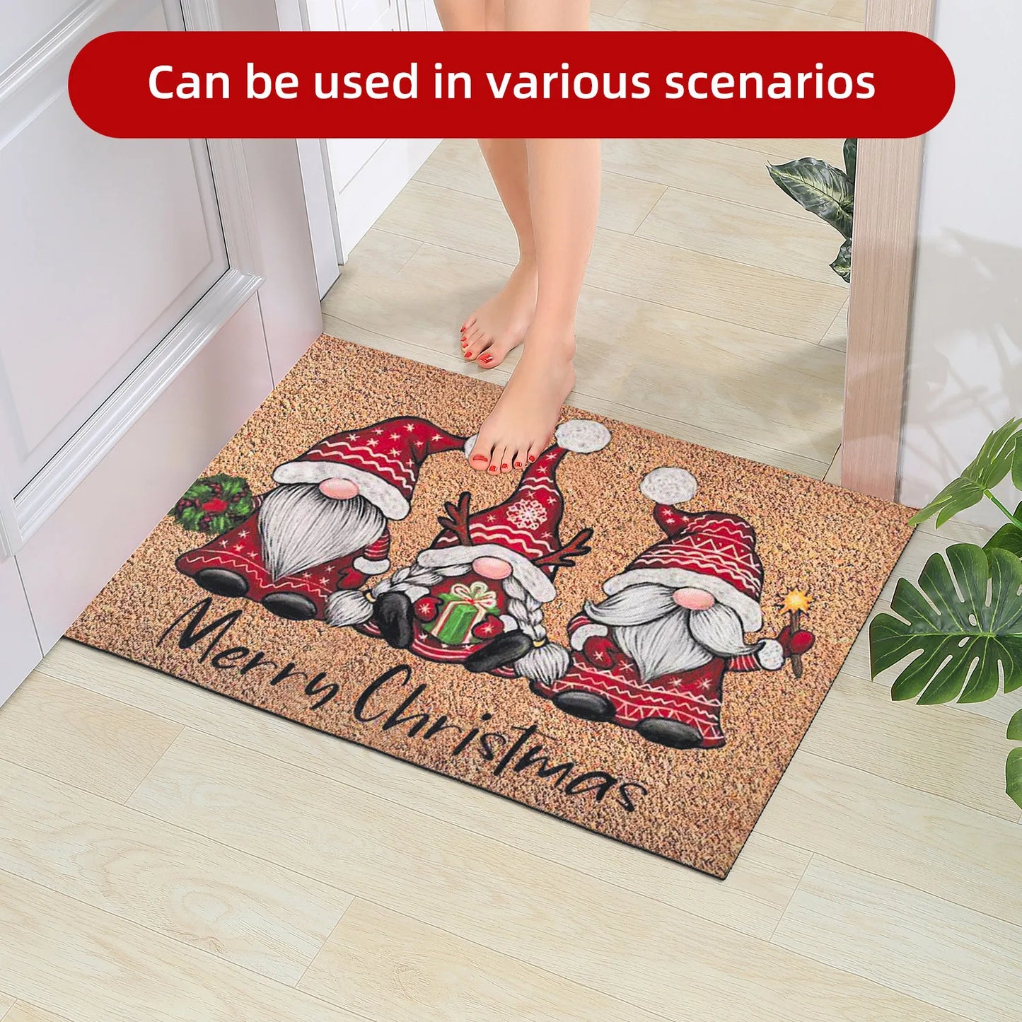 Christmas Carpet Cartoon Dwarf Door Mat Red Santa Claus Floor Mat Holiday Decoration Indoor and Outdoor Foot Mat Absorbent Mat