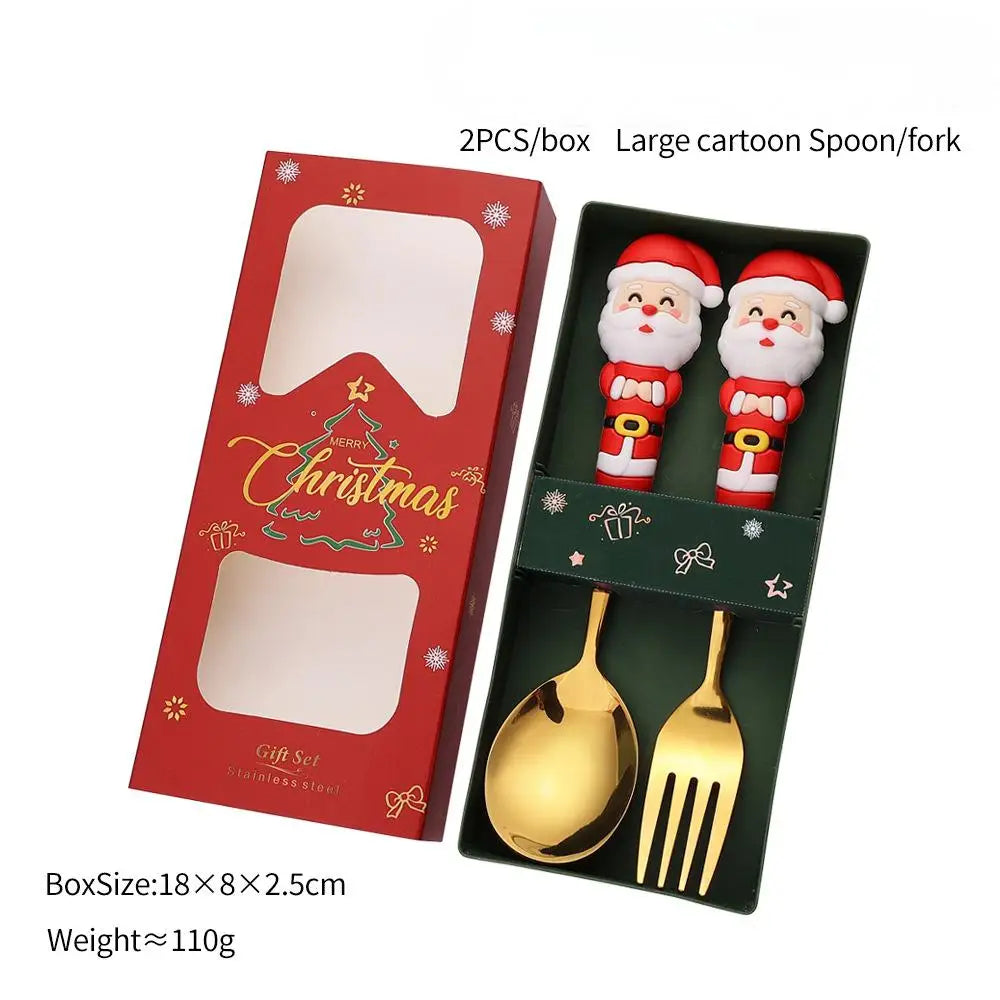 2/4/6Pcs Christmas Fork And Spoon Set,Stainless Steel Creative Tableware,Coffee Tea Dessert Forks And Spoons Gift Set