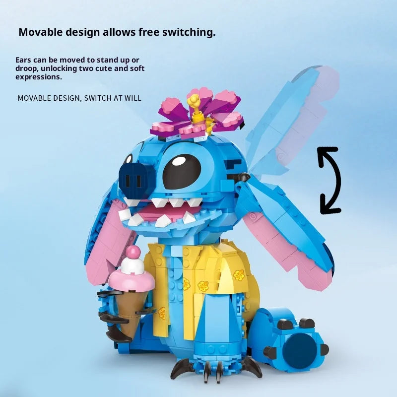 New Stitch Angel CP Building Blocks 2026 - Large Piece Cartoon Toys with Moving Ears Kids Assembly Gift for Boys Girls Birthday