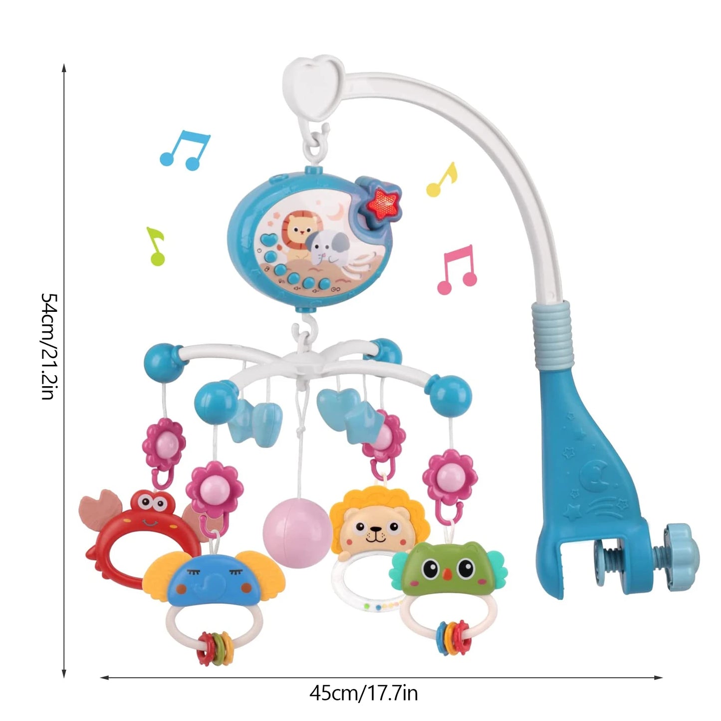 Cot Mobile For Baby With Music And Projection - Mobile For Crib With Timing Function- Gift For Newborn 0-12 Months ，Blue