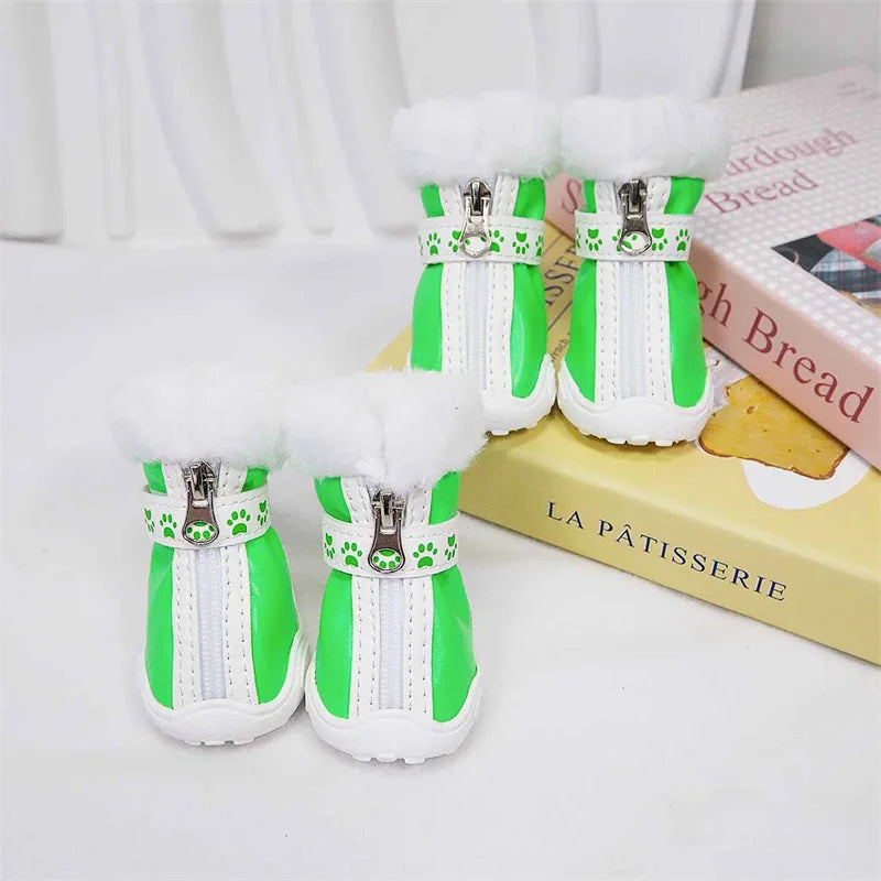Pet High-necked Dog Boots for Warmth in Snowy Weather Waterproof PU 4-piece Set / Package Anti-slip Style for Small Dogs