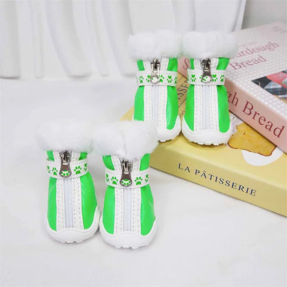 Pet High-necked Dog Boots for Warmth in Snowy Weather Waterproof PU 4-piece Set / Package Anti-slip Style for Small Dogs