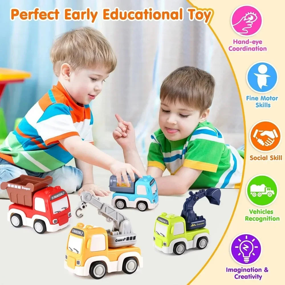 Cartoon Inertial Engineering Car Mini Toys Push and Go Car Boy's Engineering Car Excavator Dump Crane Tanker Toy Car for Kids