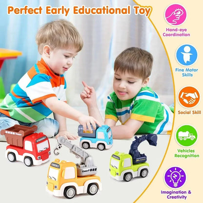 Cartoon Inertial Engineering Car Mini Toys Push and Go Car Boy's Engineering Car Excavator Dump Crane Tanker Toy Car for Kids