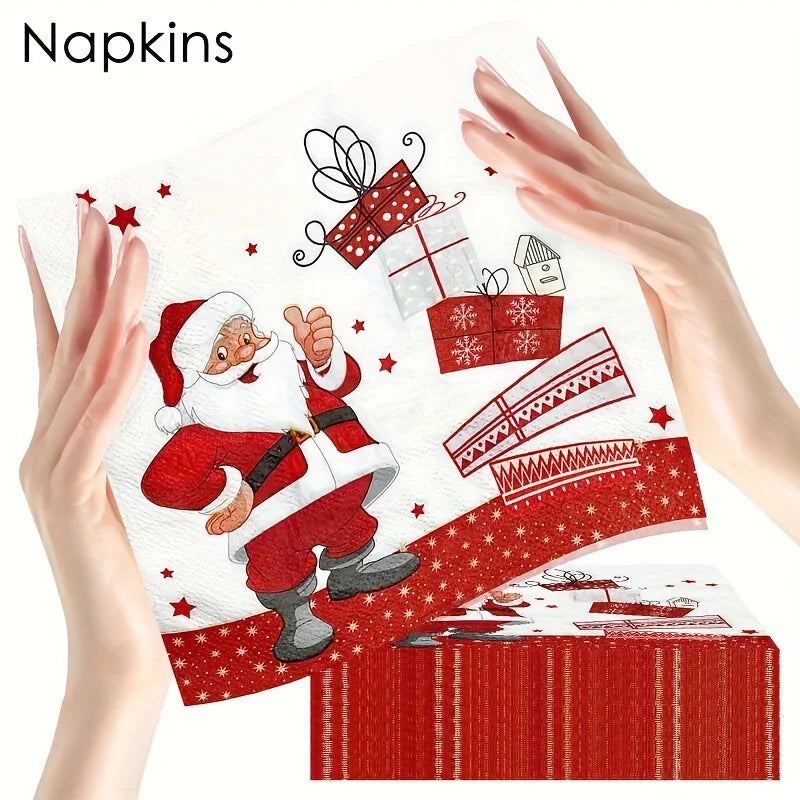 20-100Pcs Christmas Paper Napkins Snowman SantaDisposable Cocktail Napkins for Holiday Christmas Party Decorations