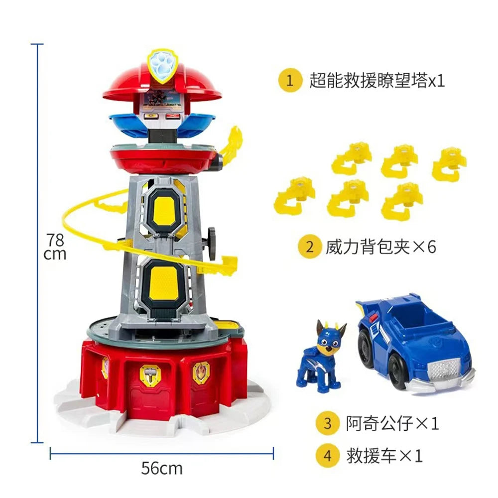 Original Paw Patrol Mighty Lookout Tower Mighty Pups Toy Car with Lights and Sounds Action Figure Toys Collectible Boy Toy Gifts