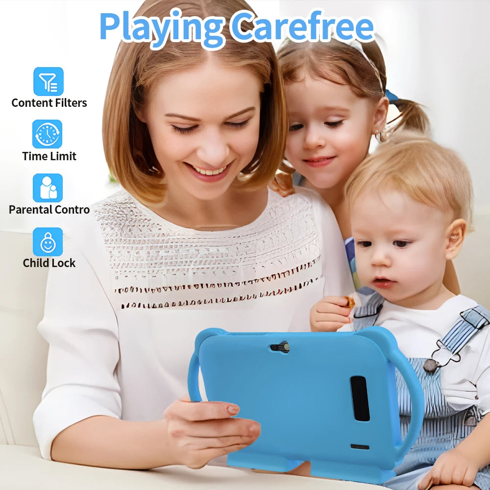 2025 New 7 Inch Kids Tablet with Cartoon Proof Case 5G WiFi Google Learning Education Tablet PC 4GB RAM 64GB ROM 4000mAh