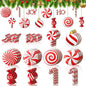 12PCS Wooden Christmas Candy Hanging Ornaments Red White Candy Tree Ornaments Christmas New Year Party Home Decoration