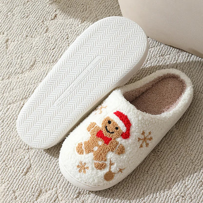 Christmas Women Slippers Cute Gingerbread Winter Warm Slides Couple Houseshoes Men Bedroom Flat Soft Sole Home Shoes for Gift
