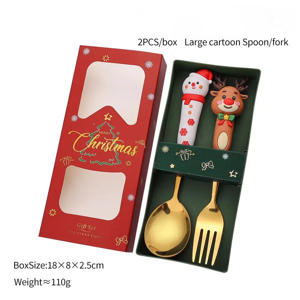 2/4/6Pcs Christmas Fork And Spoon Set,Stainless Steel Creative Tableware,Coffee Tea Dessert Forks And Spoons Gift Set