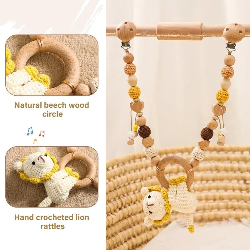 Baby Wooden Crochet Stroller Toys Hanging Stroller Rattle Crib Bell Animal Mobiles Gym Stroller Pendants Gifts Children's Toys