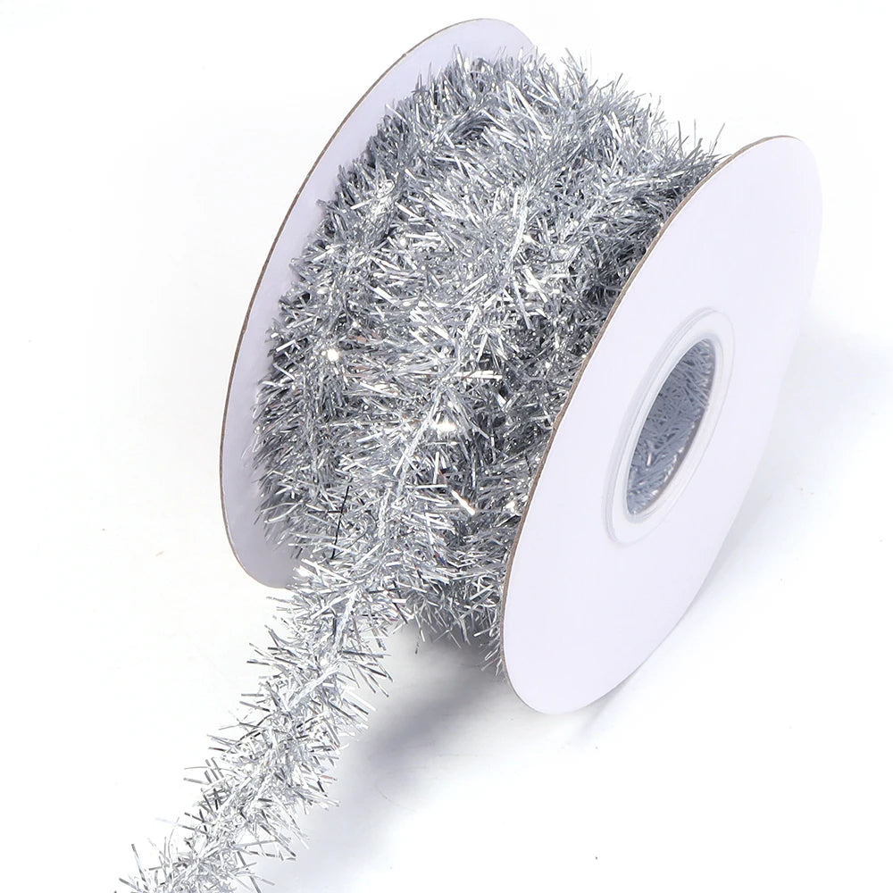 10Yards Christmas Ribbon Garland Cane Foil Tinsel Glitter Metallic Xmas Tree Wrapping Ribbons Ornaments DIY New Year Party Decor
