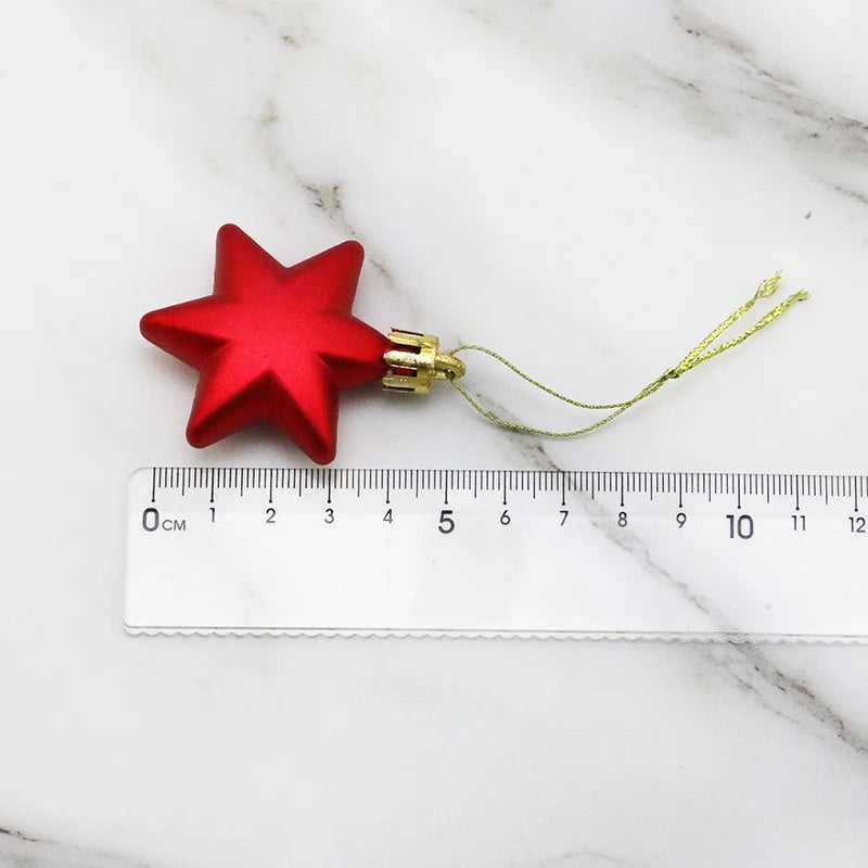 (12 Pcs/pack) 5cm Christmas Pendant Star Christmas Ball Pendant Electroplated Plastic Matte Mixed Decoration Accessory Party