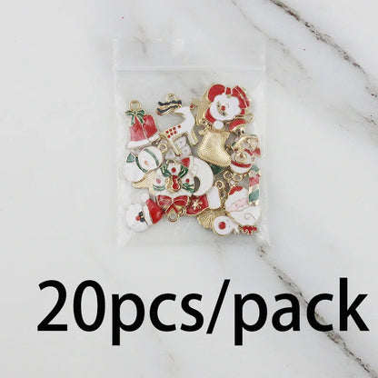(20Pcs/pack)Mixed Metal Pendants Christmas Mini Decoration Semi-finished  Crafts Xmas Christmas Tree Elements Hanging DIY
