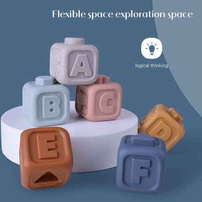 Baby Silicone Building Blocks Montessori Toys for Babies Squeeze Stacker & Teething Toys Early Learning Toy Toddler Boys Girls