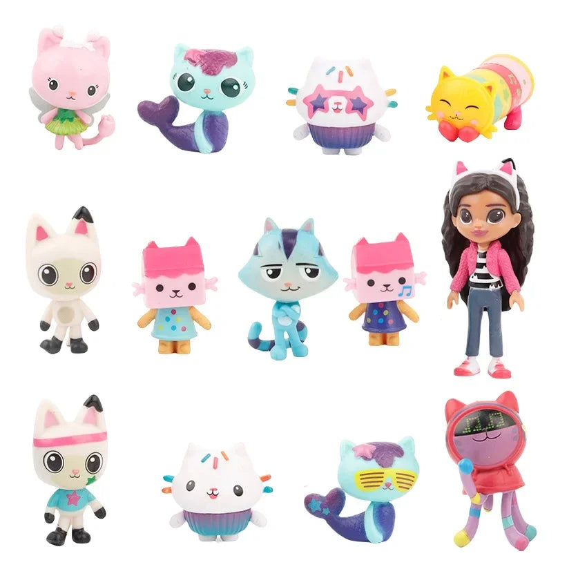 13pcs/set PVC Gabby Dollhouse Figure Toy Mercat Cartoon figurine Animals Smiling Car Cat Hug Gaby Girl Dolls Kids Birthday Gifts