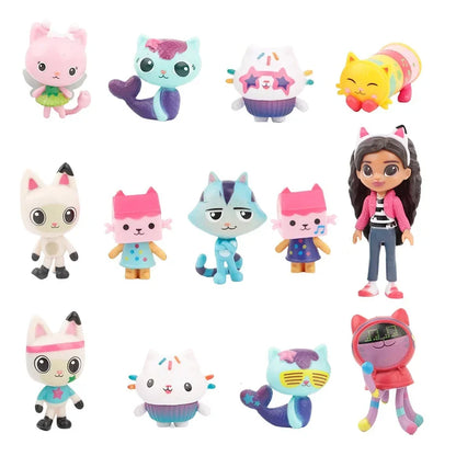 13pcs/set PVC Gabby Dollhouse Figure Toy Mercat Cartoon figurine Animals Smiling Car Cat Hug Gaby Girl Dolls Kids Birthday Gifts