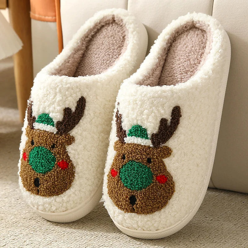 Christmas Women Slippers Cute Gingerbread Winter Warm Slides Couple Houseshoes Men Bedroom Flat Soft Sole Home Shoes for Gift