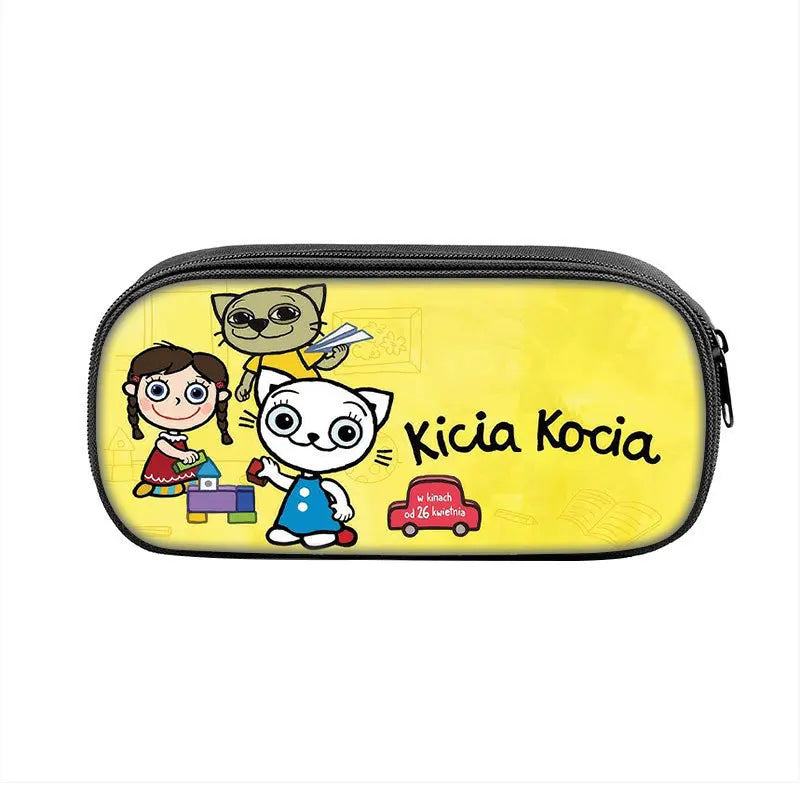 Kicia Kocia Print Cosmetic Bag Pencil Case Boys Girls Stationary Bags Canvas Pencil Box Teenagers School Supplies