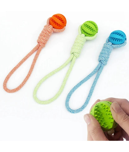 Pet Tooth Cleaning Pet Ball Toy with Rope Rubber Leaking Balls Toy for Small Large Dogs Puppy Chewing Bite Resistant Toys