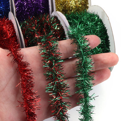 10Yards Christmas Ribbon Garland Cane Foil Tinsel Glitter Metallic Xmas Tree Wrapping Ribbons Ornaments DIY New Year Party Decor
