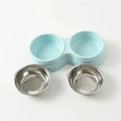 1 PCS Dual Bowl Stainless Steel Double Pet Bowls for Dogs and Cats - Non-Skid Base - Perfect for Food and Water - Easy to Clean