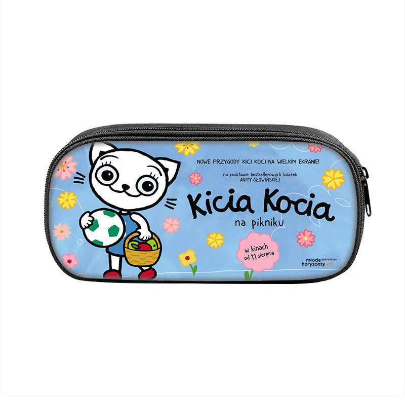 Kicia Kocia Print Cosmetic Bag Pencil Case Boys Girls Stationary Bags Canvas Pencil Box Teenagers School Supplies