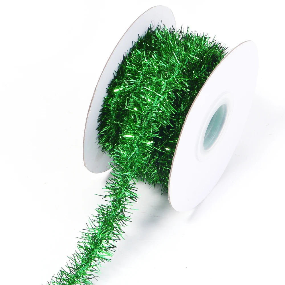 10Yards Christmas Ribbon Garland Cane Foil Tinsel Glitter Metallic Xmas Tree Wrapping Ribbons Ornaments DIY New Year Party Decor