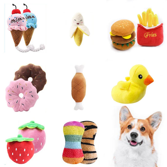 7-piece set of puppy sound toys loose plush pet chewing plush fruit snacks and vegetable puppy toys suitable for cute playm