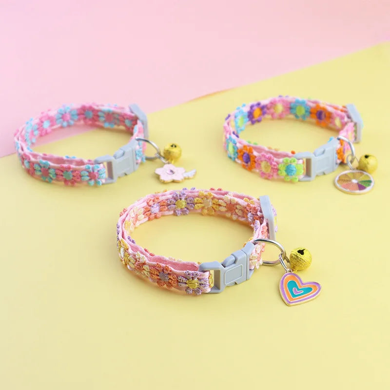 Pet Collar With Bell Cartoon Footprint Colorful Dog Puppy Kitten Collar Adjustable Safety Bell Ring Necklace Pet Accessories
