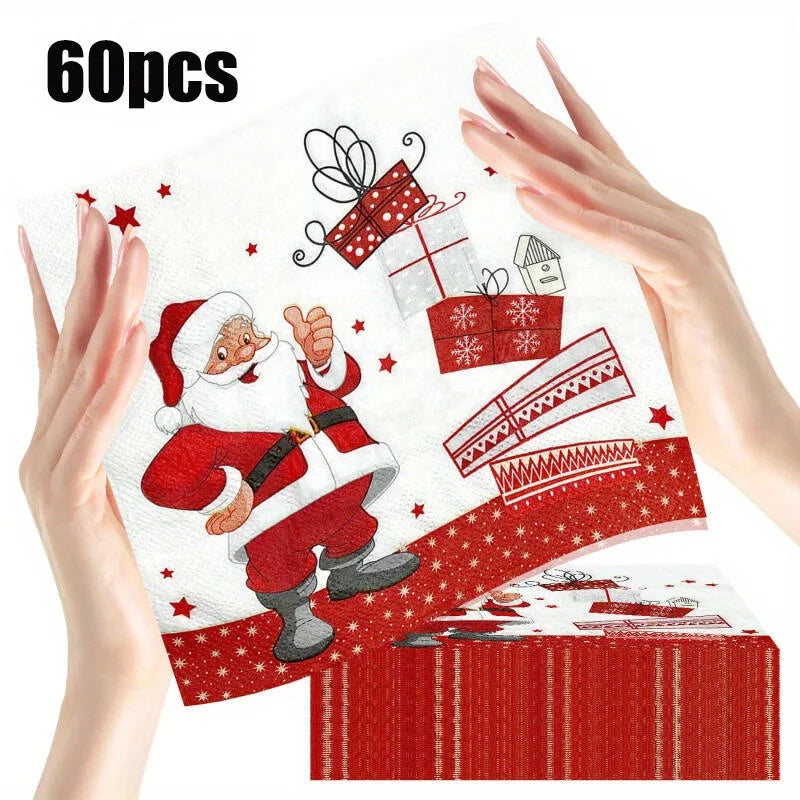 20-100Pcs Christmas Paper Napkins Snowman SantaDisposable Cocktail Napkins for Holiday Christmas Party Decorations