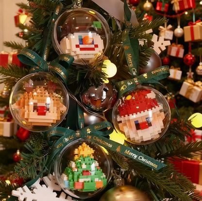 Christmas Tree Decoration Santa Claus Building Block Christmas Ball Pendants Snowman Reindeer Assembly Brick Kid Xmas Party Gift