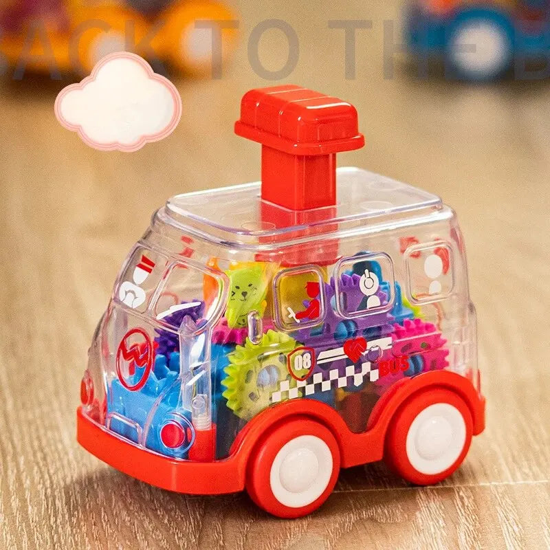 Children's Cartoon Press Gear Car Toy Lnertia Pull-back Transparent Car Baby Puzzle Sliding Toy Child Boy Girl 1-3 Year Old Gift