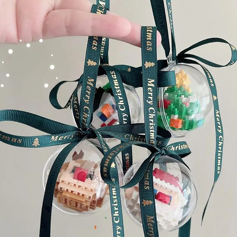 Christmas Tree Decoration Santa Claus Building Block Christmas Ball Pendants Snowman Reindeer Assembly Brick Kid Xmas Party Gift