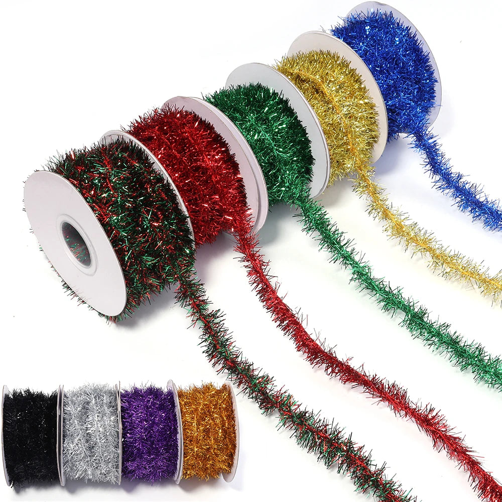 10Yards Christmas Ribbon Garland Cane Foil Tinsel Glitter Metallic Xmas Tree Wrapping Ribbons Ornaments DIY New Year Party Decor